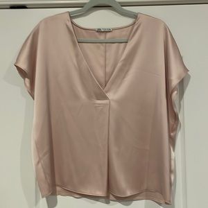 Zara blush short sleeve dolman satin effect blouse size small